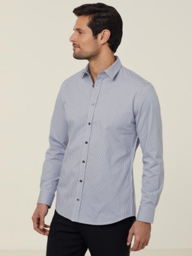Picture of NNT Mens Avignon Gingham Check Stretch Long Sleeve Slim Shirt